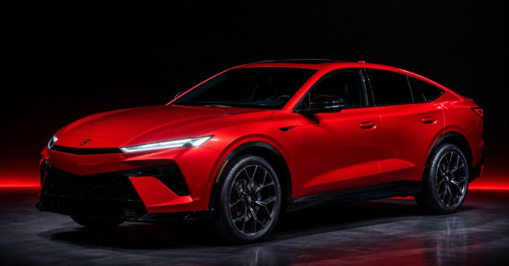 Honda Hybrid Sedan “Modern red performance SUV concept car revealed in premium studio setup”